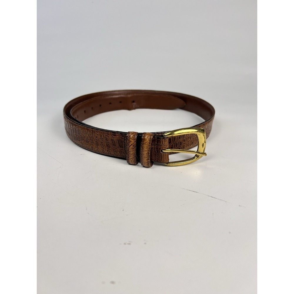 Bachrach Men Brown Faux Gator Leather Belt Gold Buckle Size 36 USA Vintage